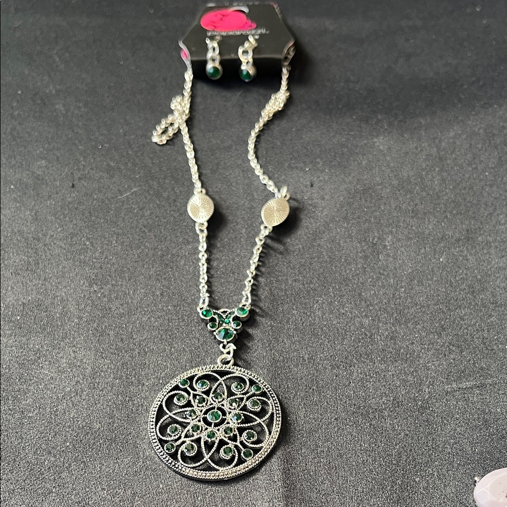 Paparazzi Silver Necklace with Green Accents